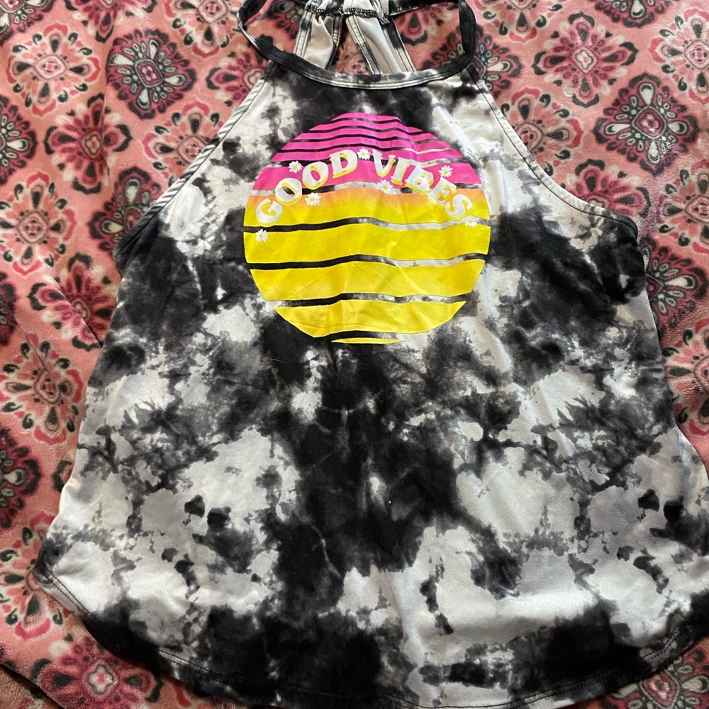 “Good vibes” black and White Tie-Dye Tank Top and “more love” tank bundle